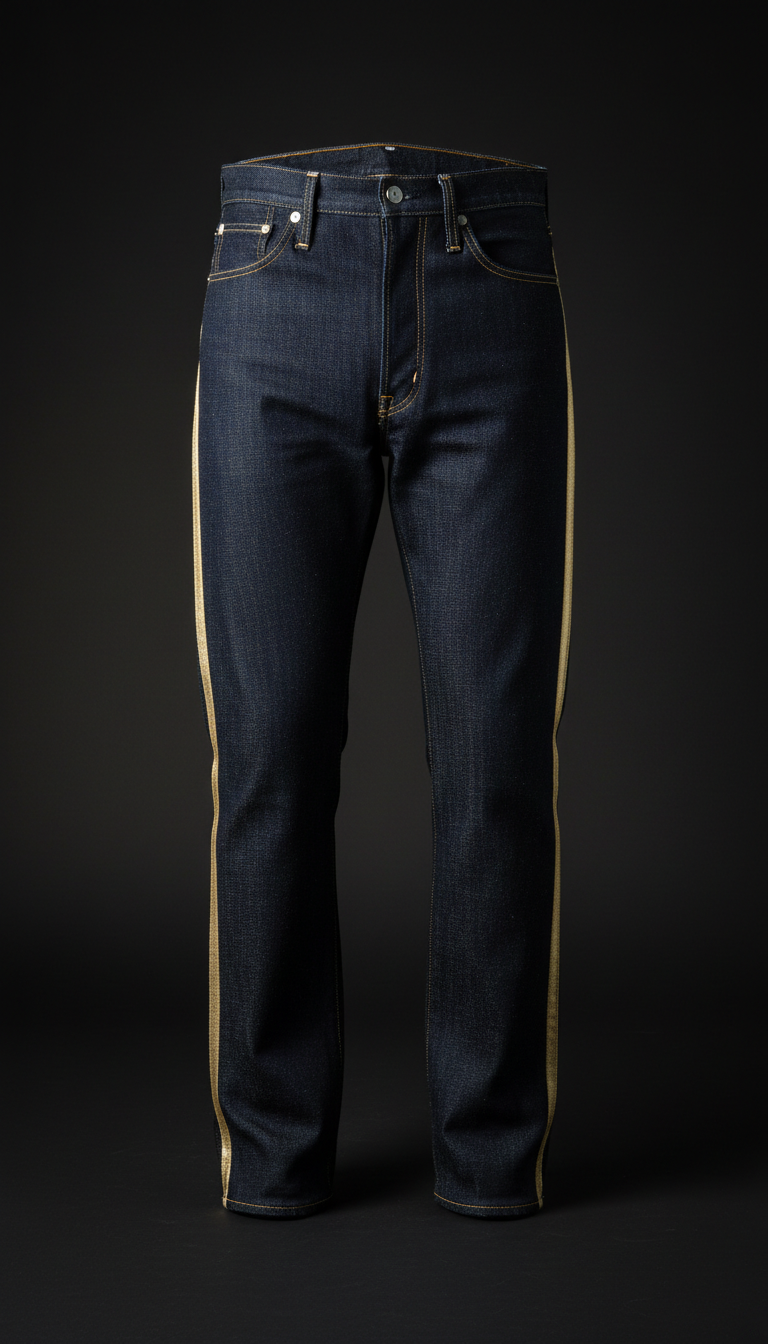 Japanese Selvedge Denim Pants with Gold Side Stripe