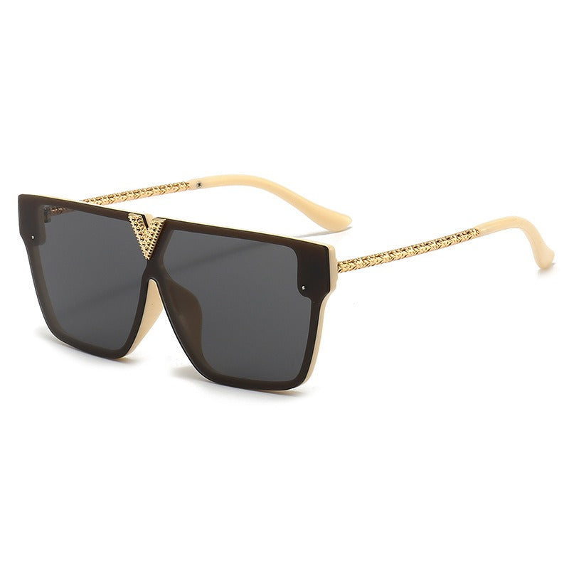 Square Flat Top Sunglasses w/ Gold V Detailed
