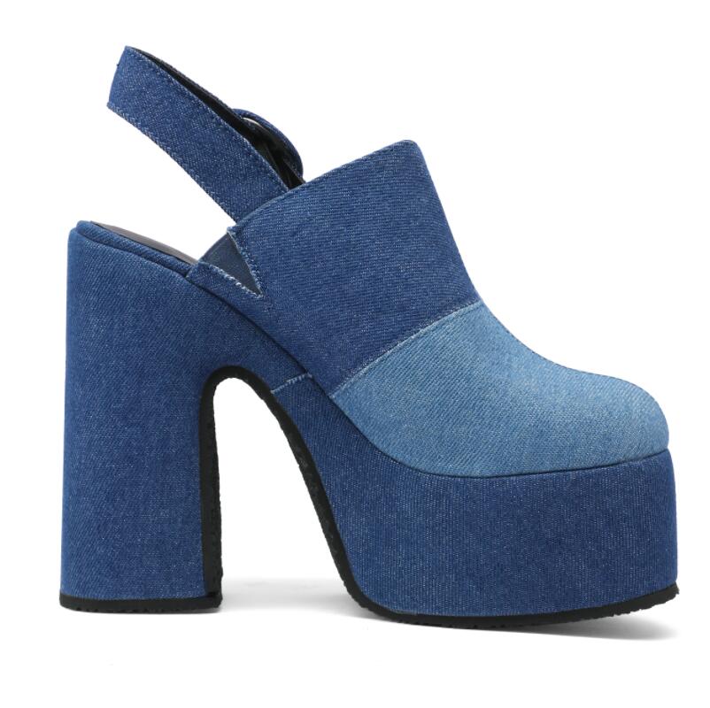 Women's Denim Splice Mueller Pump w/ Platform Heel & Sling Back Strap