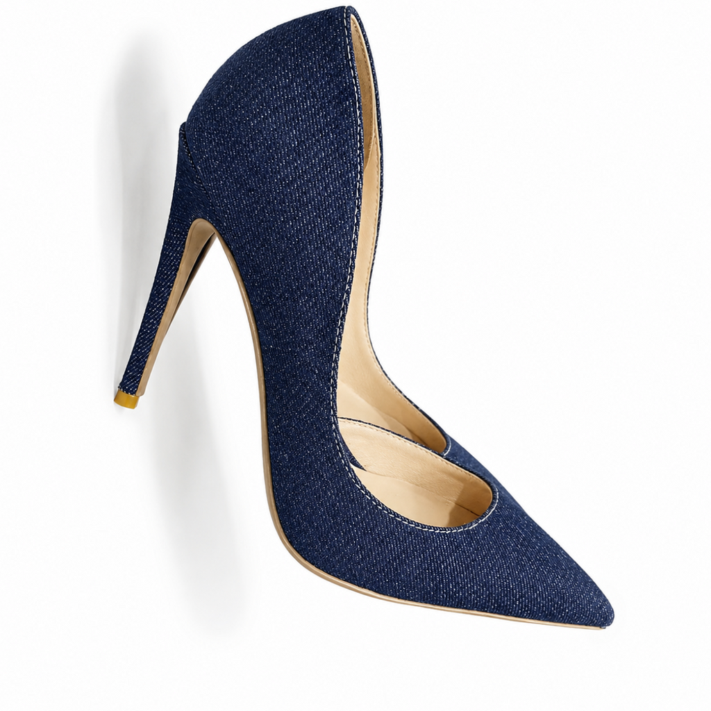 Women's Classic Navy Blue Denim Stiletto w/ Pointy Toe