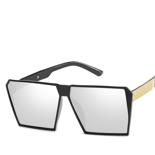 New Unisex Retro Square Oversized Reflective Sunglasses w/ Gold Legs