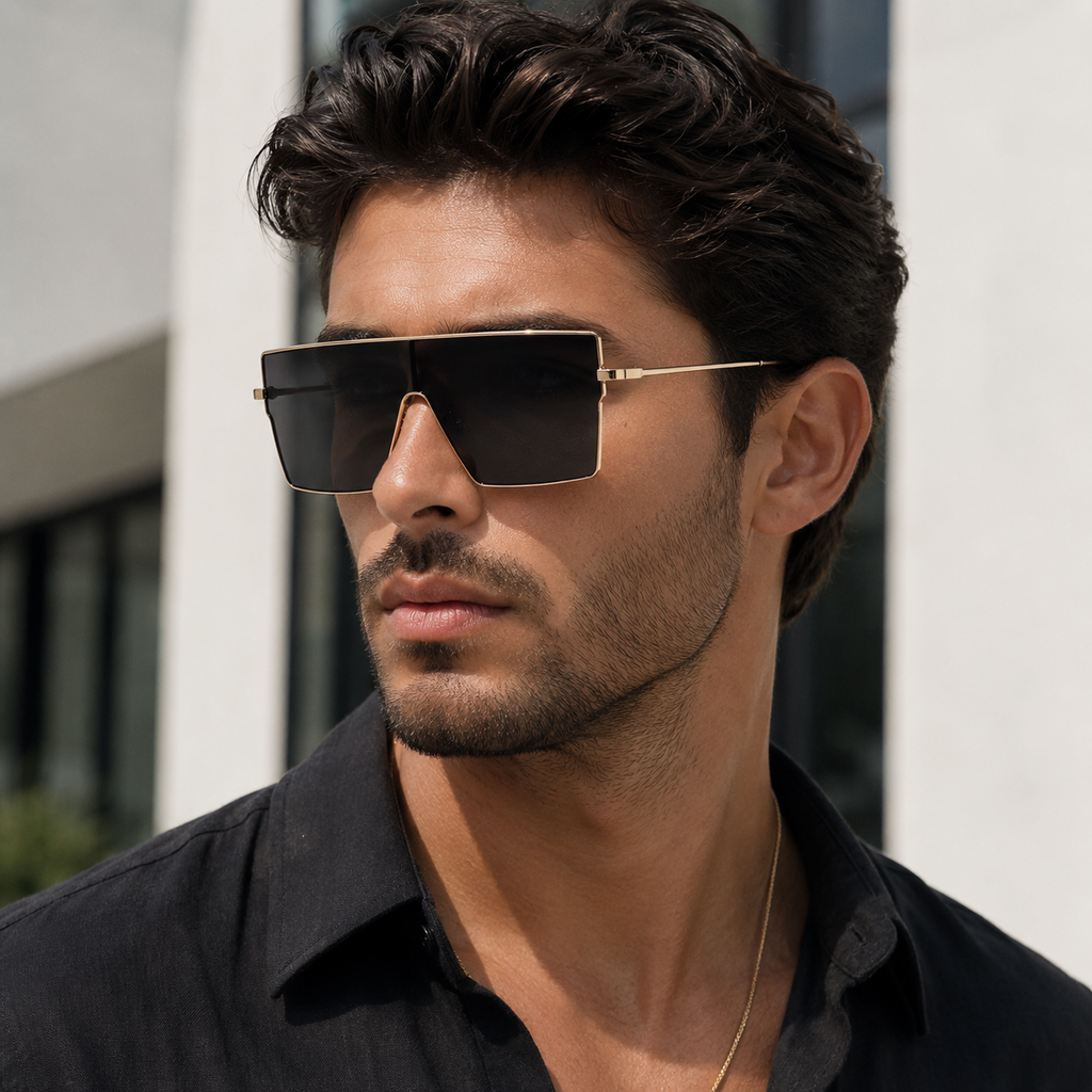 Women's Oversize Square Frame Sunglasses W/ Gold Trimming