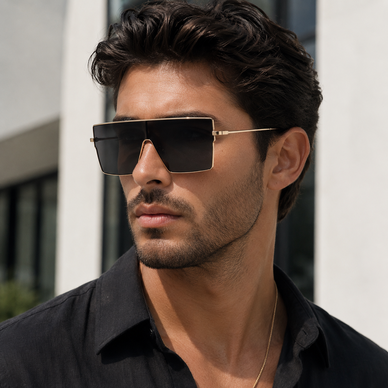 Women's Oversize Square Frame Sunglasses W/ Gold Trimming
