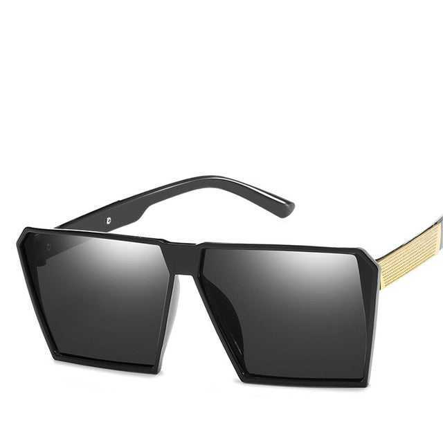 New Unisex Retro Square Oversized Reflective Sunglasses w/ Gold Legs