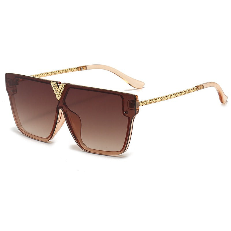 Square Flat Top Sunglasses w/ Gold V Detailed