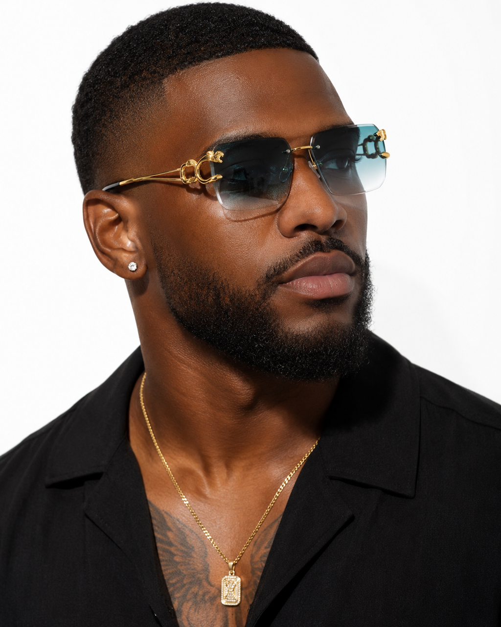 New Vintage Frameless Sunglasses w/ Gold Panther Head