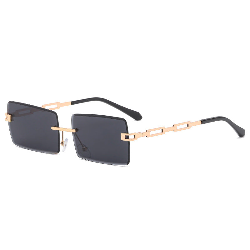 Unisex Rectangle Frameless Sunglasses W/ Metal Chain Leg