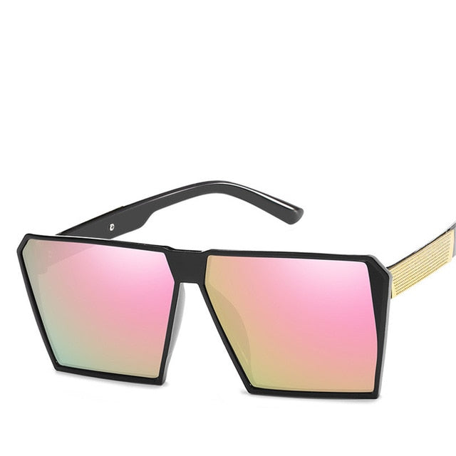 New Unisex Retro Square Oversized Reflective Sunglasses w/ Gold Legs