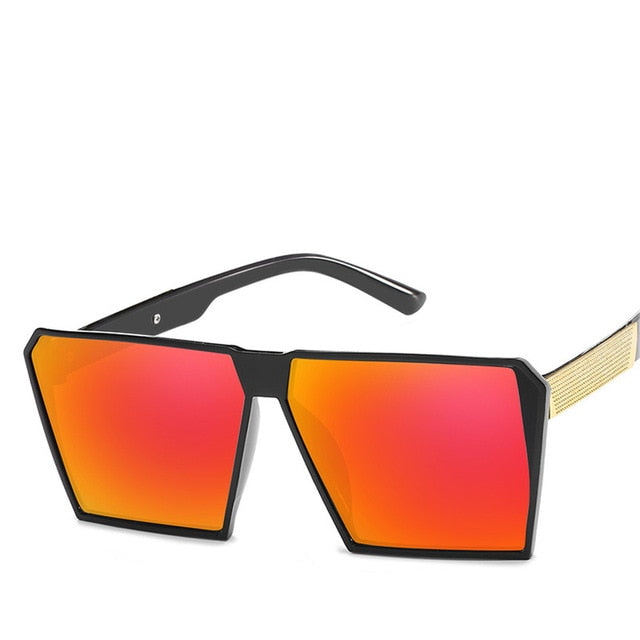 New Unisex Retro Square Oversized Reflective Sunglasses w/ Gold Legs