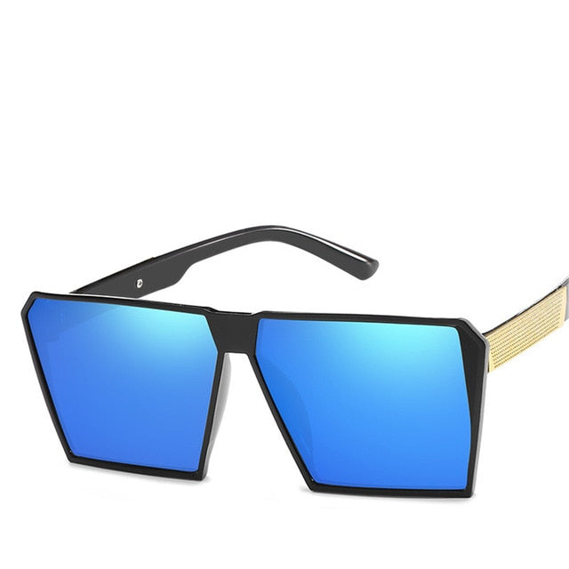 New Unisex Retro Square Oversized Reflective Sunglasses w/ Gold Legs