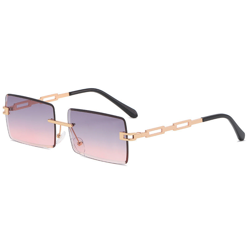 Unisex Rectangle Frameless Sunglasses W/ Metal Chain Leg
