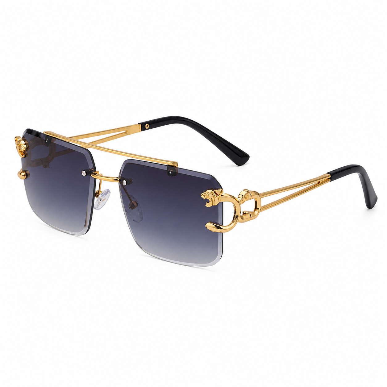 New Vintage Frameless Sunglasses w/ Gold Panther Head