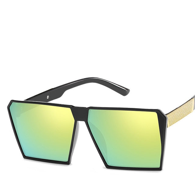 New Unisex Retro Square Oversized Reflective Sunglasses w/ Gold Legs