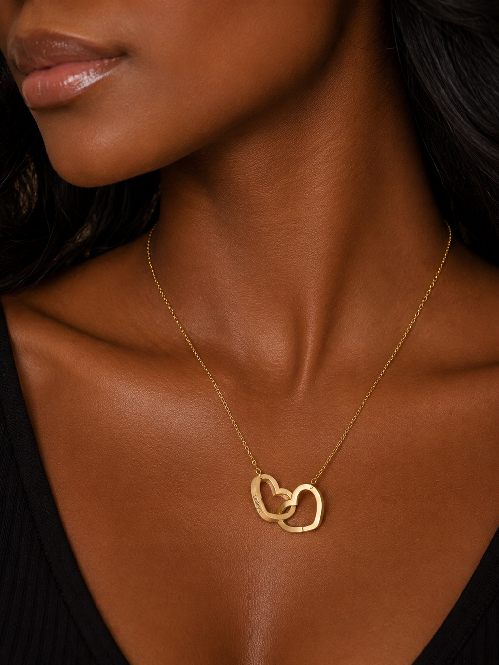 18k Gold Plated Love Engraved Double Heart Necklace