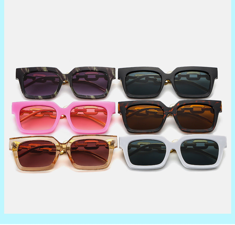 New Retro Squared Frame Sunglasses w/ Metal Chain Legs