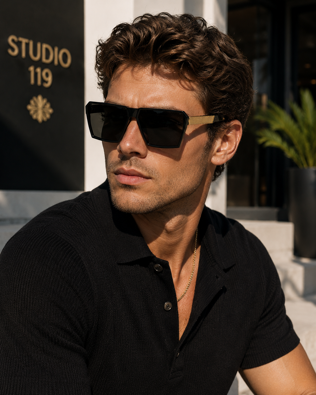 New Unisex Retro Square Oversized Reflective Sunglasses w/ Gold Legs