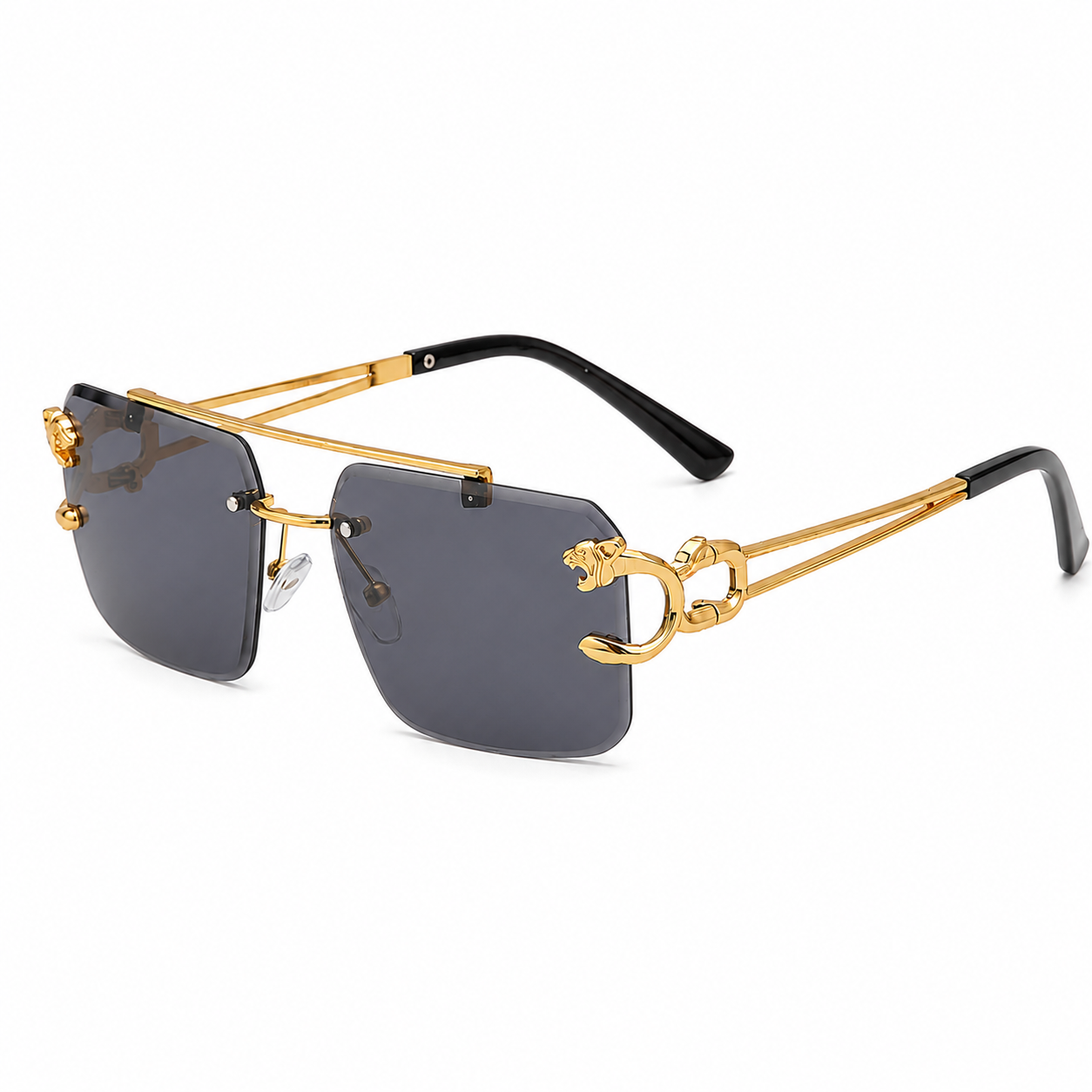 New Vintage Frameless Sunglasses w/ Gold Panther Head