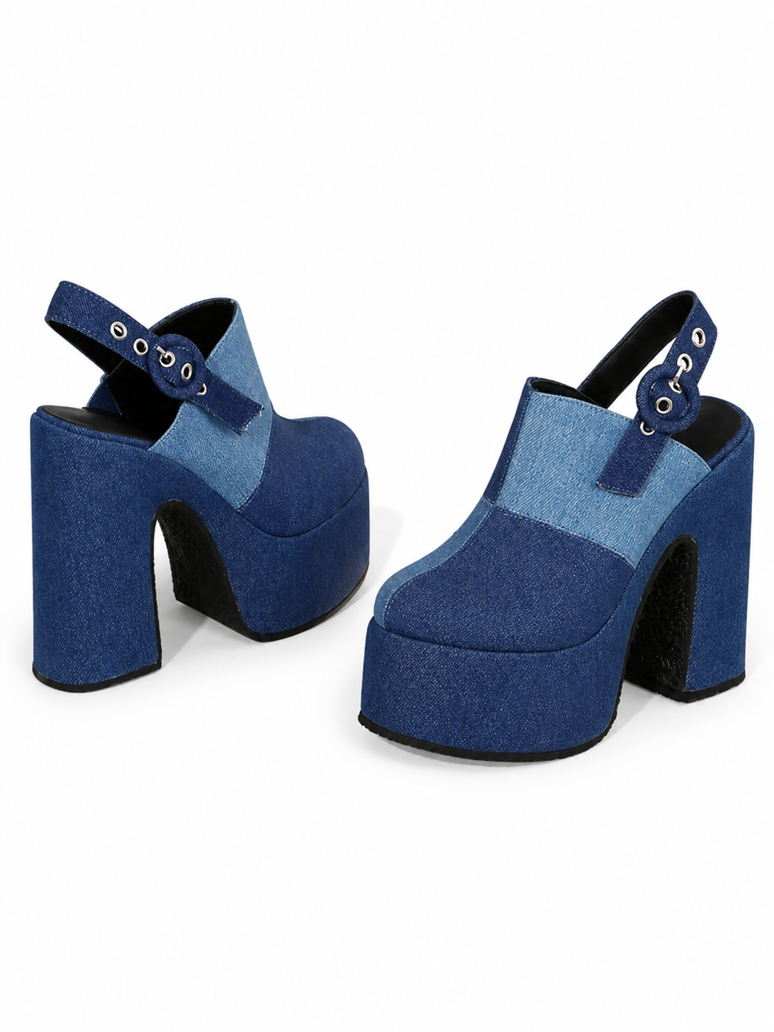 Women's Denim Splice Mueller Pump w/ Platform Heel & Sling Back Strap