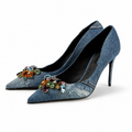 Women's Classic Denim Pump w/ Bejeweled Toe