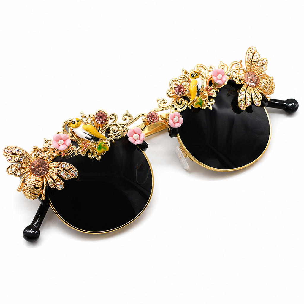 New Women's Luxury Sunglasses w/ Artistic Pearl Inlaid & Gold Legs