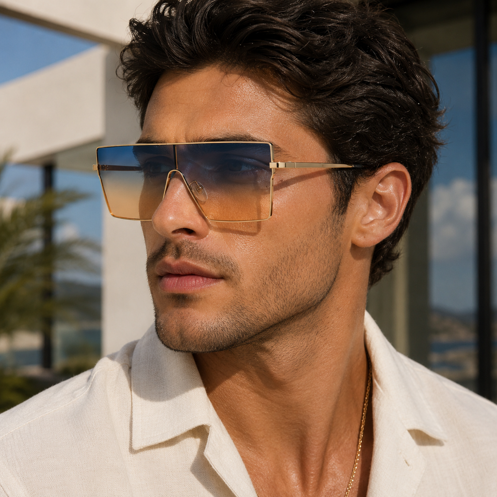 Women's Oversize Square Frame Sunglasses W/ Gold Trimming
