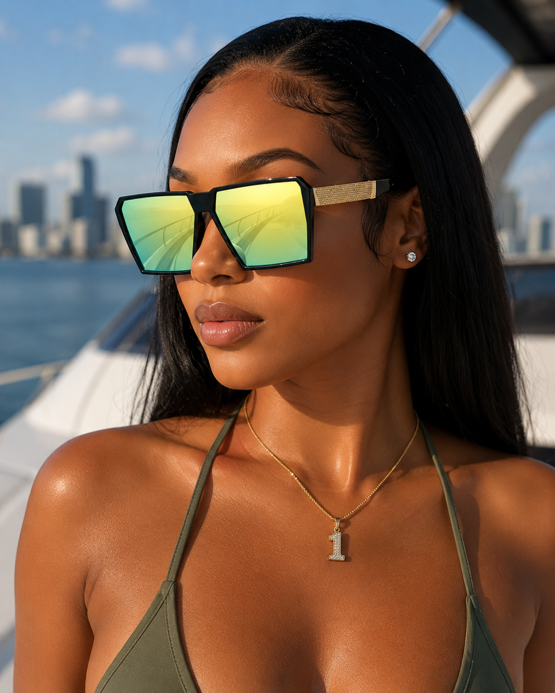 New Unisex Retro Square Oversized Reflective Sunglasses w/ Gold Legs