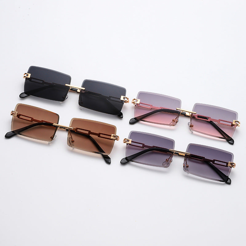 Unisex Rectangle Frameless Sunglasses W/ Metal Chain Leg