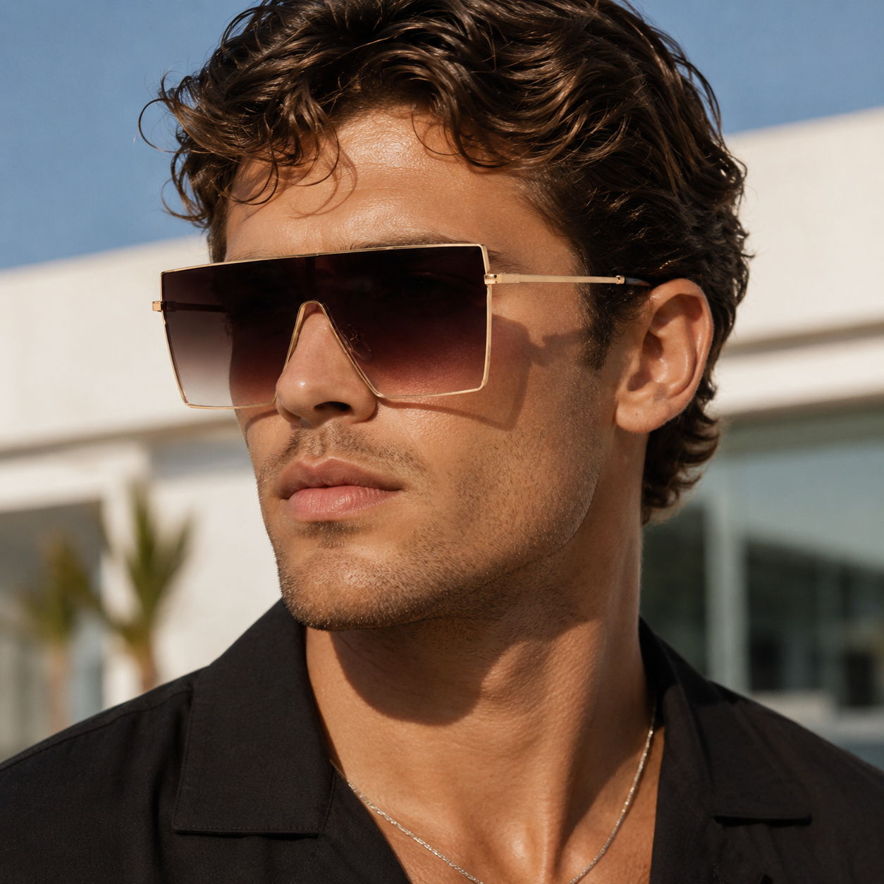 Women's Oversize Square Frame Sunglasses W/ Gold Trimming