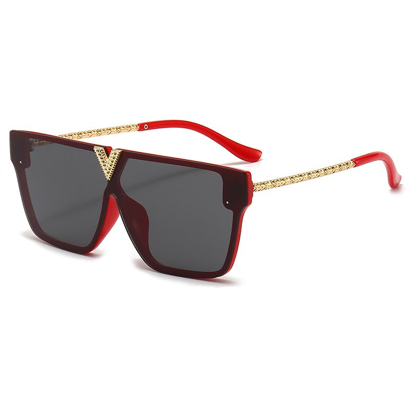 Square Flat Top Sunglasses w/ Gold V Detailed