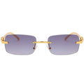 Small Frameless Rectangle Sunglasses w/ Metal Leopard Head