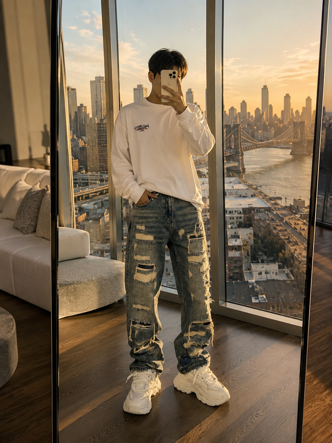 Men's Casual Stylish Ripped Patch Jeans