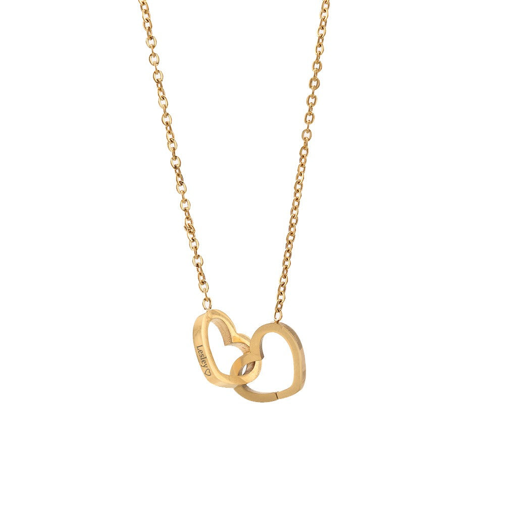 18k Gold Plated Love Engraved Double Heart Necklace