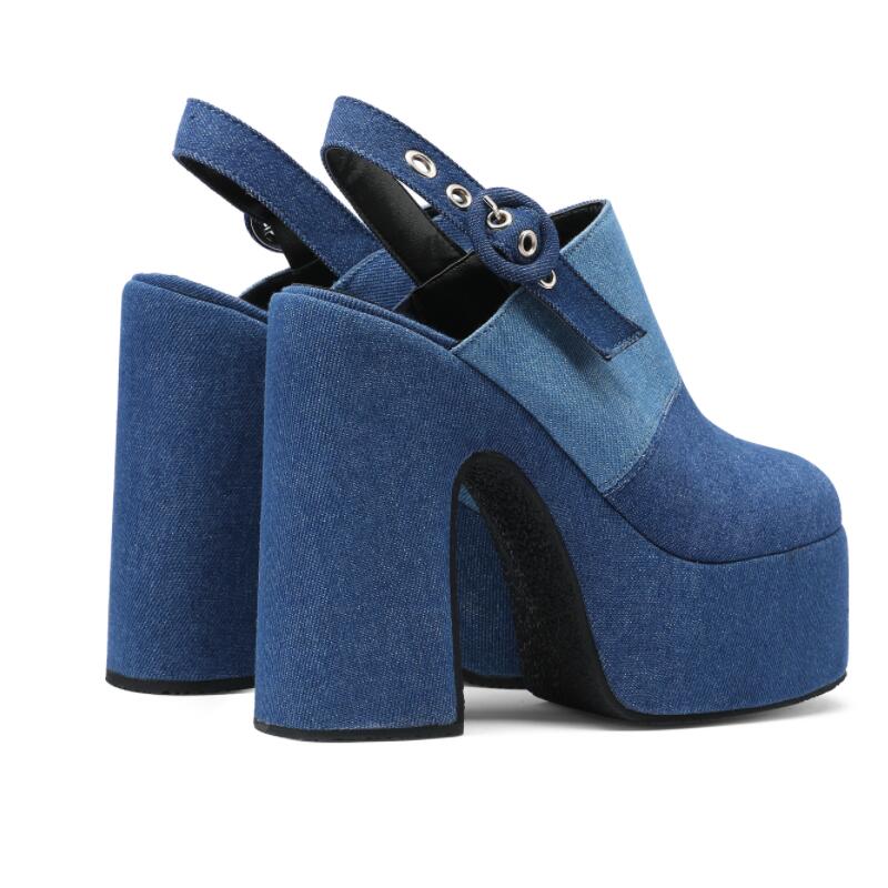 Women's Denim Splice Mueller Pump w/ Platform Heel & Sling Back Strap