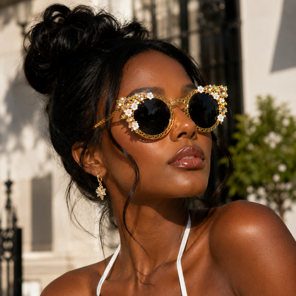 Women's Exaggerated European Baroque Sunglasses w/ Luxury Floral Design