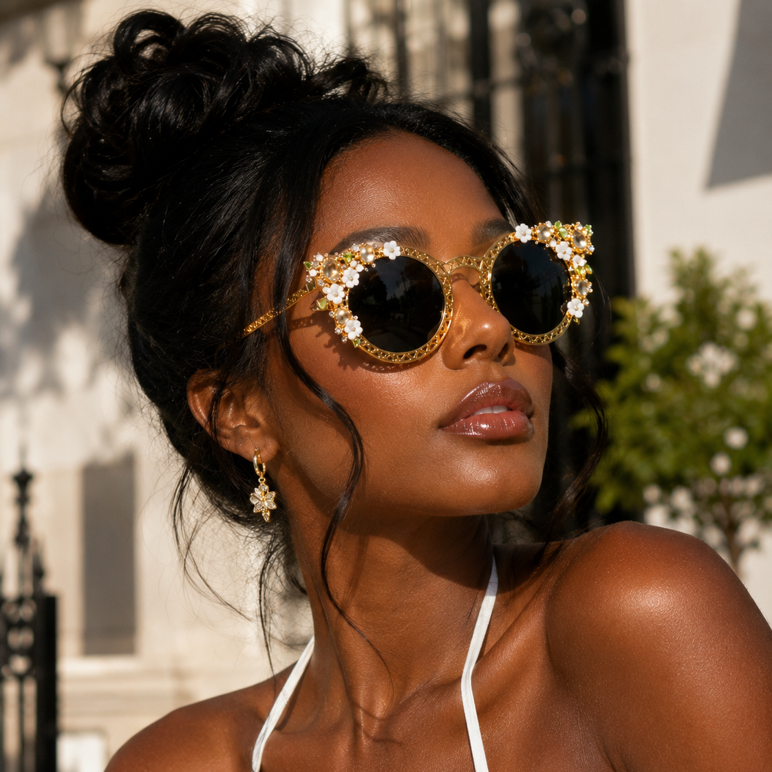 Women's Exaggerated European Baroque Sunglasses w/ Luxury Floral Design