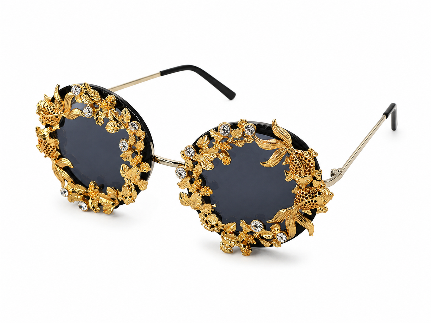 Women's Luxury Baroque Sunglasses w/ Vintage Metal Floral Design