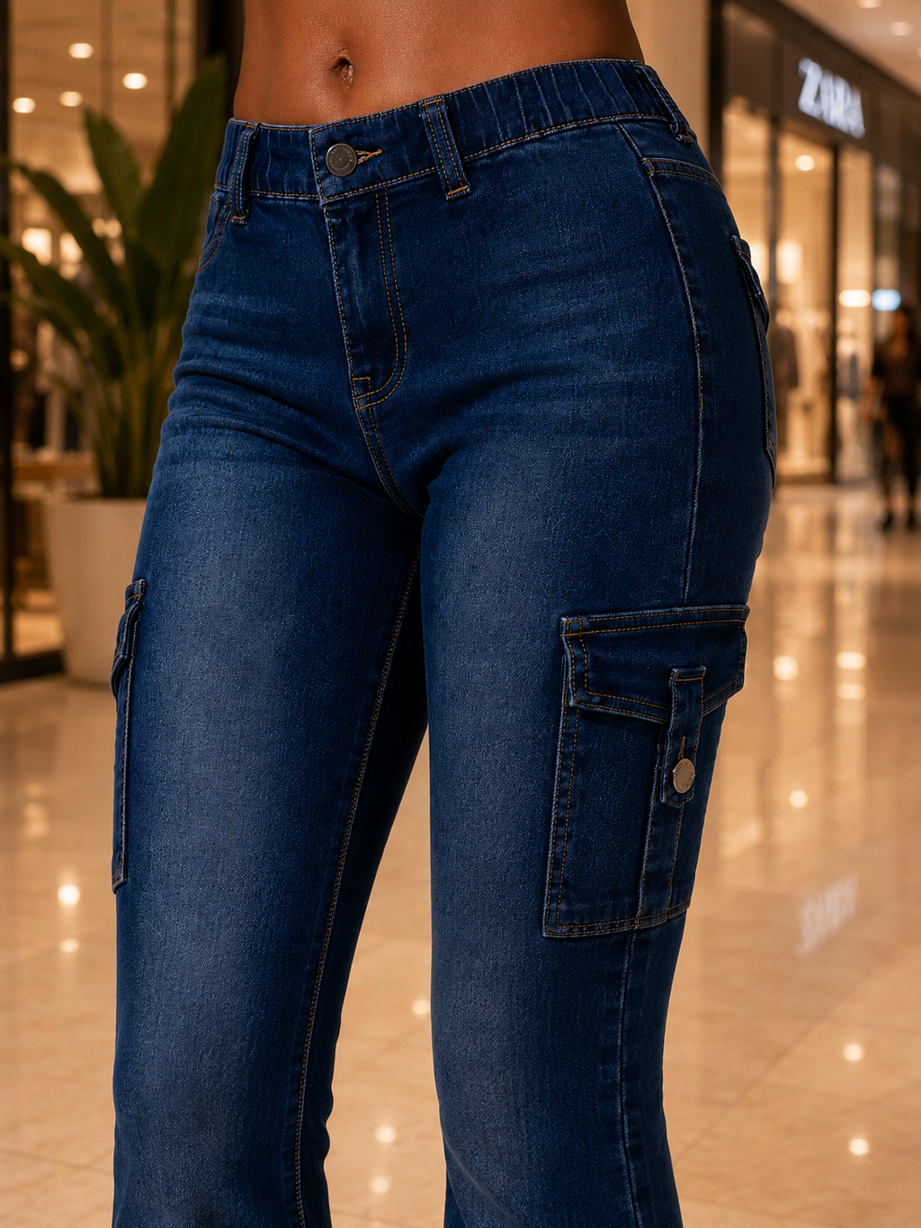 Women's Y2K Stretch Flare Jeans w/ Cargo Pocket
