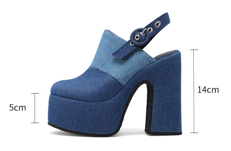 Women's Denim Splice Mueller Pump w/ Platform Heel & Sling Back Strap