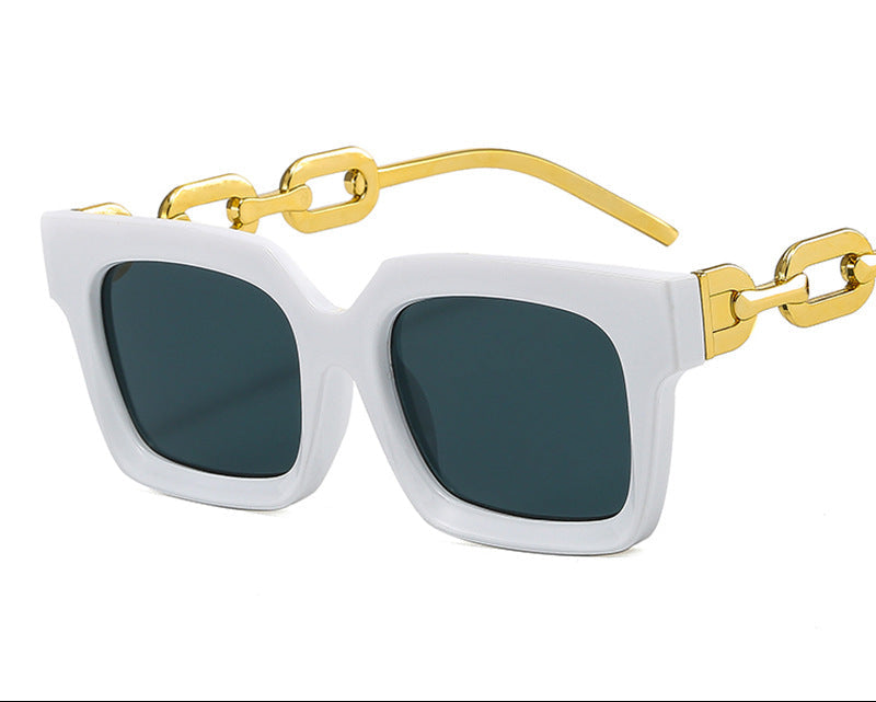 New Retro Squared Frame Sunglasses w/ Metal Chain Legs