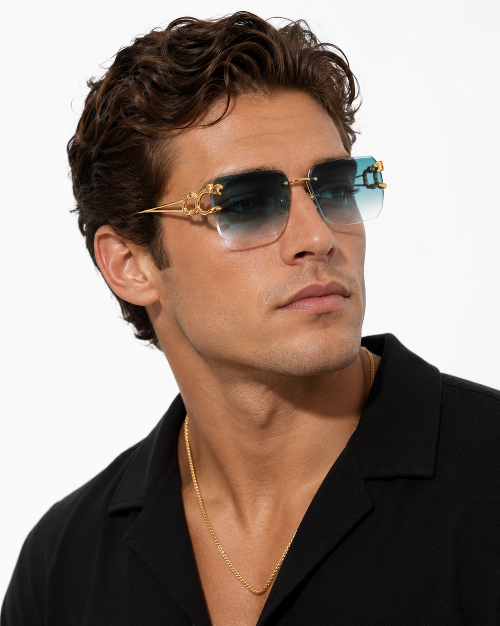 New Vintage Frameless Sunglasses w/ Gold Panther Head