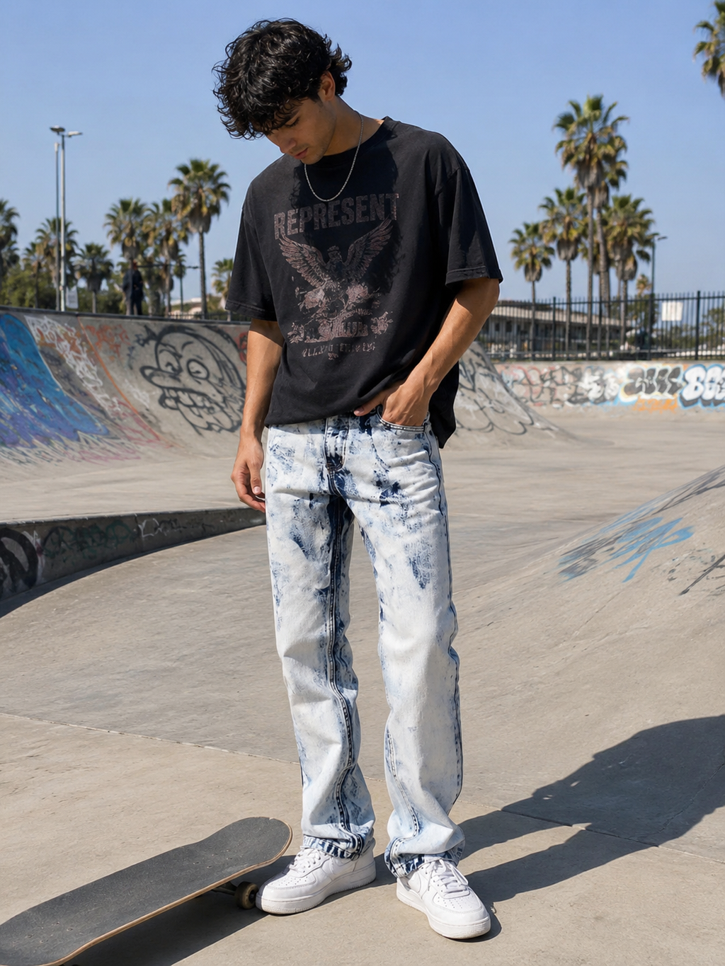 Men's Tie-Dye White Street Style Straight Slim Denim Pants