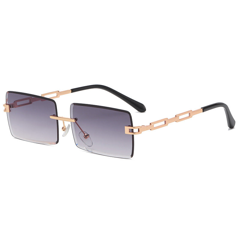 Unisex Rectangle Frameless Sunglasses W/ Metal Chain Leg
