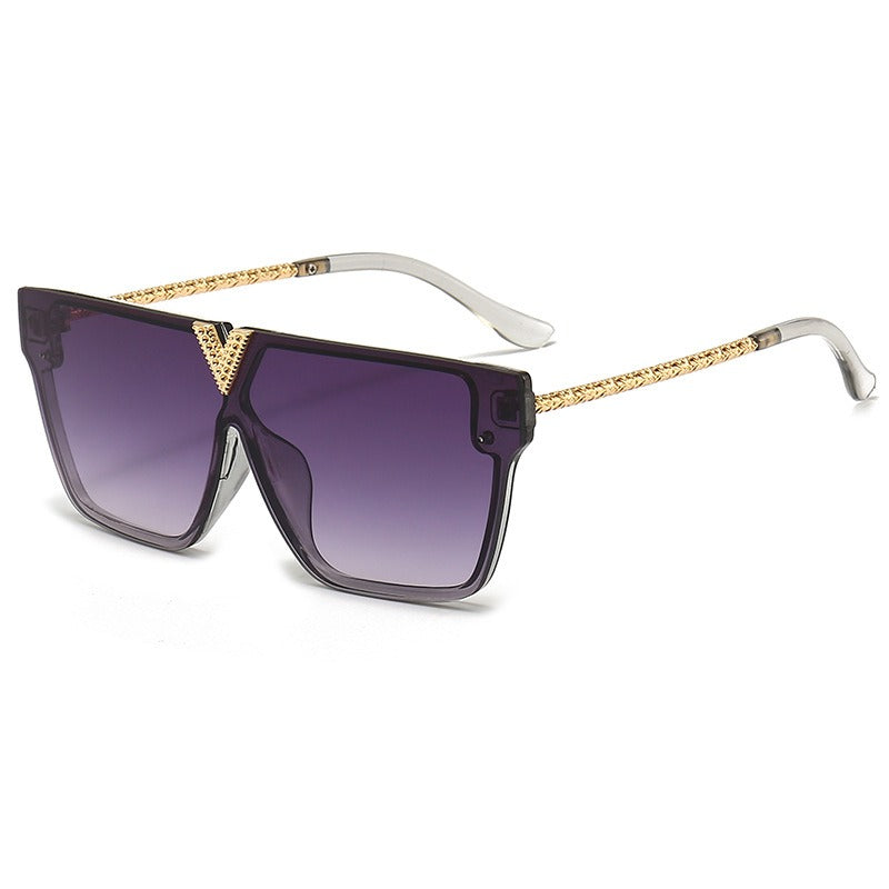 Square Flat Top Sunglasses w/ Gold V Detailed