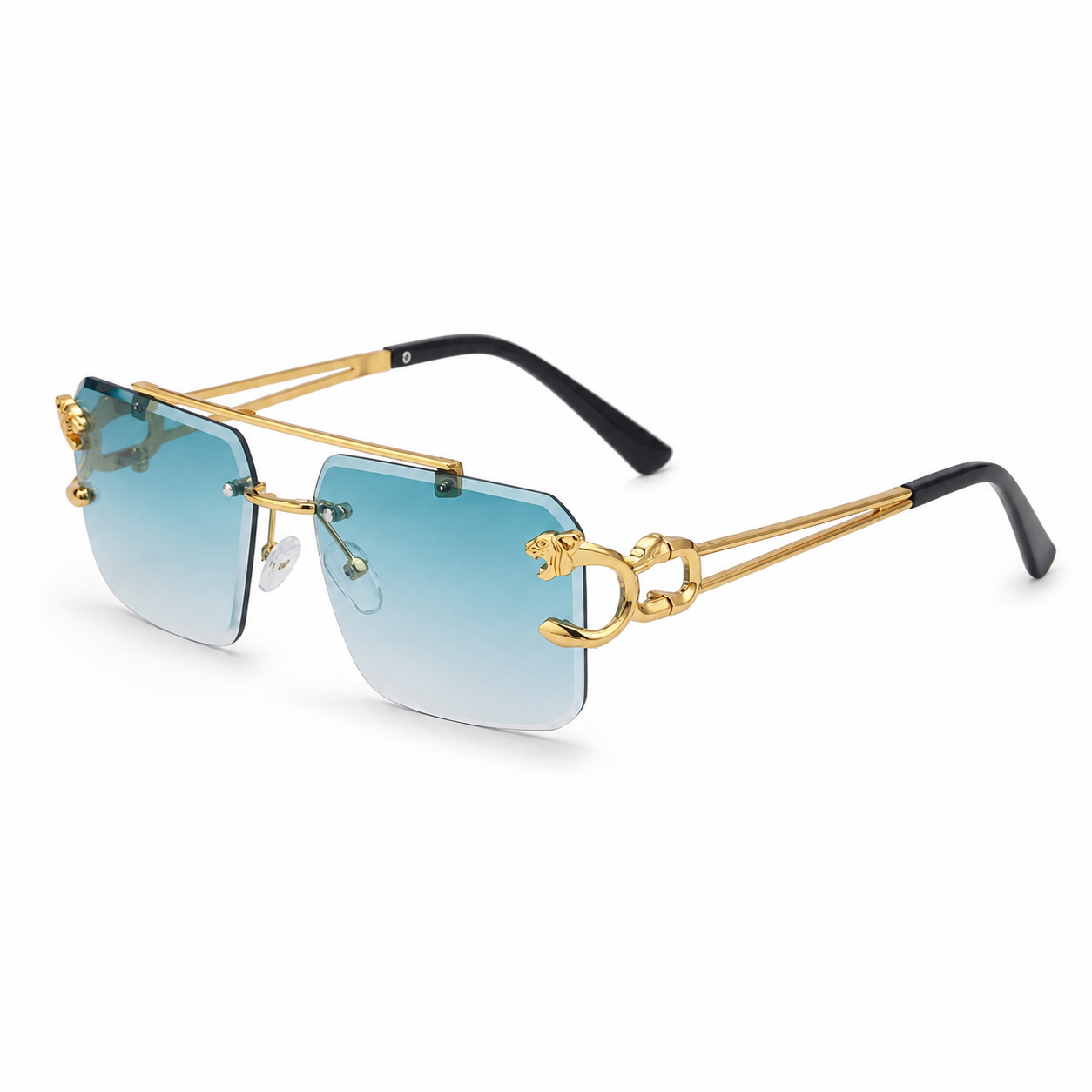 New Vintage Frameless Sunglasses w/ Gold Panther Head