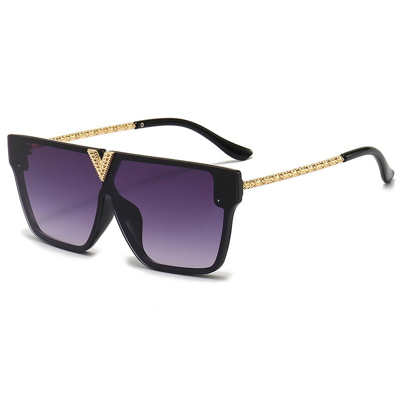 Square Flat Top Sunglasses w/ Gold V Detailed