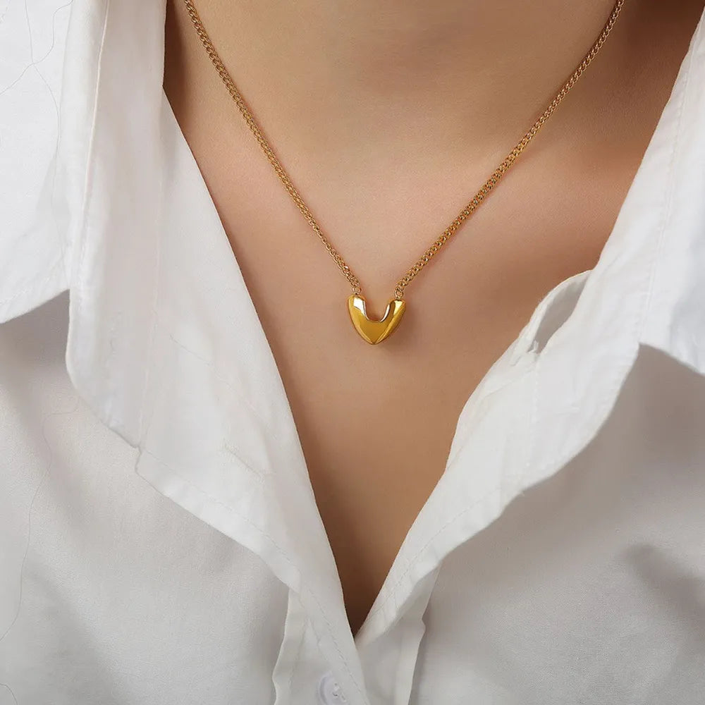Gold-Plated Heart-Like Pendant Necklace