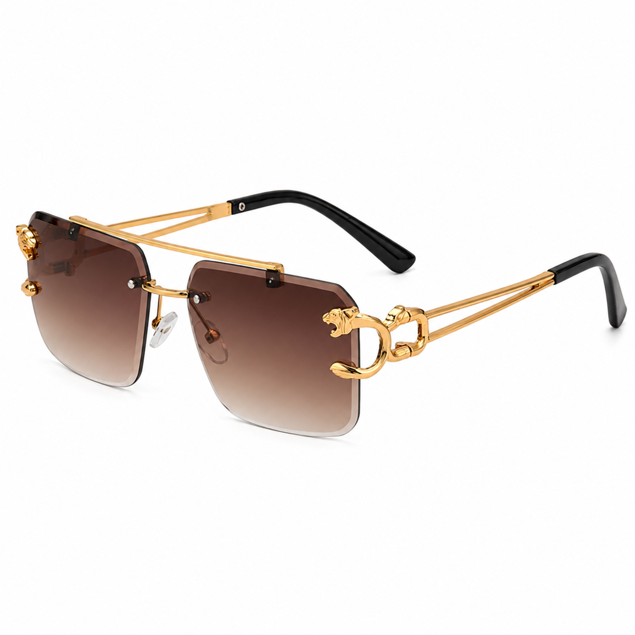New Vintage Frameless Sunglasses w/ Gold Panther Head