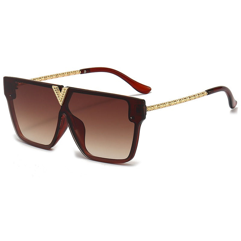 Square Flat Top Sunglasses w/ Gold V Detailed