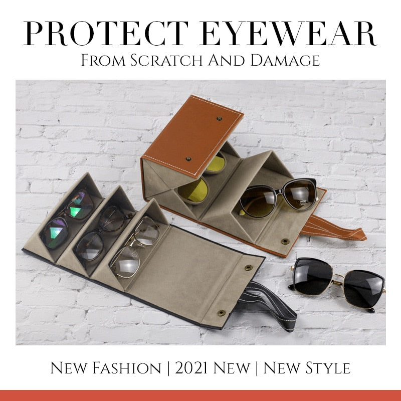 New Foldable Eye Wear Storage Case w/ PU Leather for 2/3/4/5/6 Pairs of Sunglasses