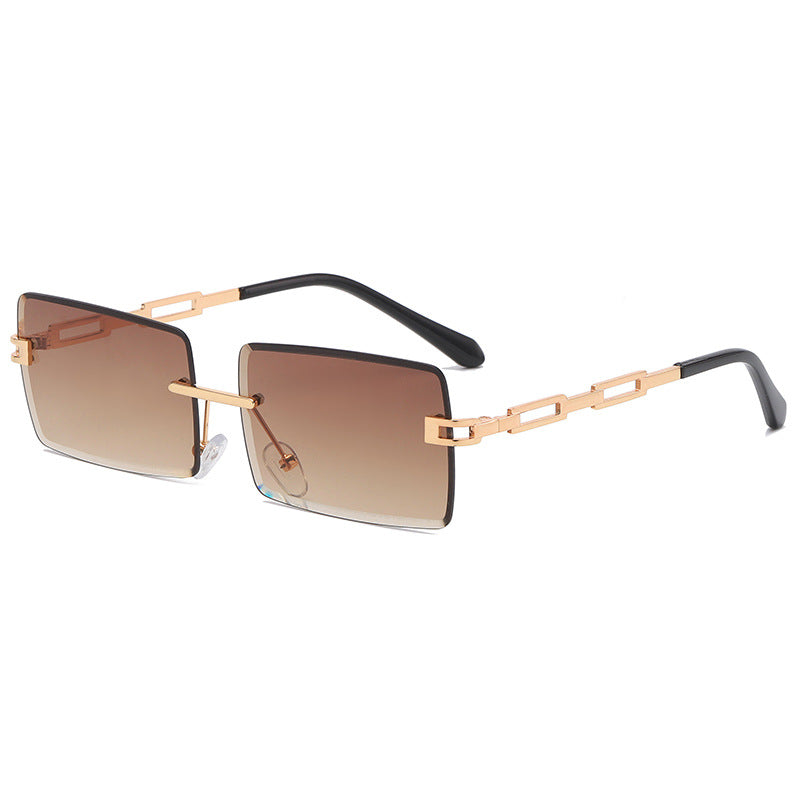 Unisex Rectangle Frameless Sunglasses W/ Metal Chain Leg